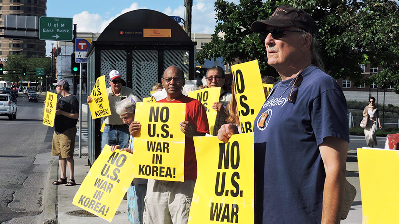 No dangerous saber rattling on Korea! End U.S. intervention!