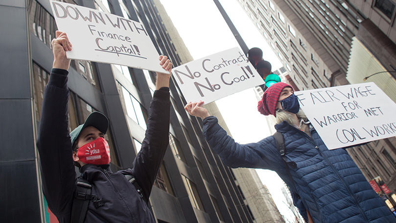 Young communists support miners, picket BlackRock